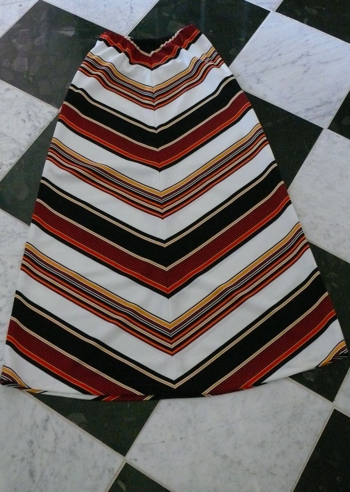 1960-70`s  Long Shevron Print Mod Skirt Beige Brown Cream and Black - Fresh Stock Dated February 2026