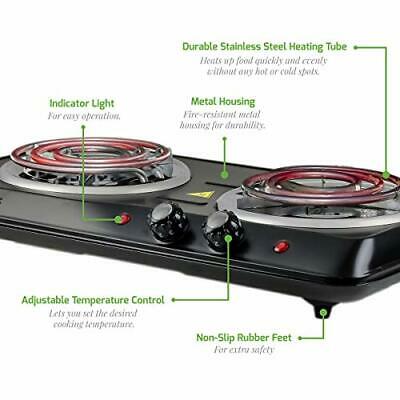 1700W Double Hot Plate Electric Countertop Coil Stove 5.7 Double Burner Black - Fresh Stock Dated December 2025