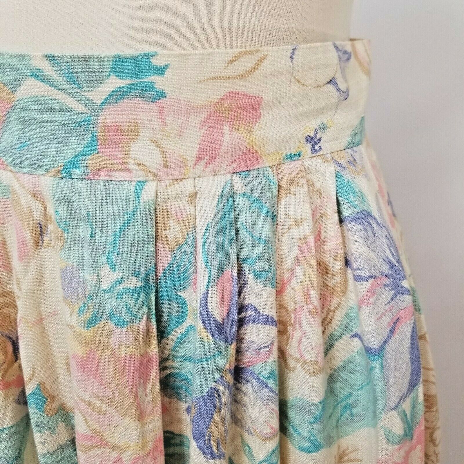 Vintage 80s 90s Flowy Skirt Easter High Waisted Floral Pastel Pockets Clyde S 3 - Fresh Stock Dated March 2026