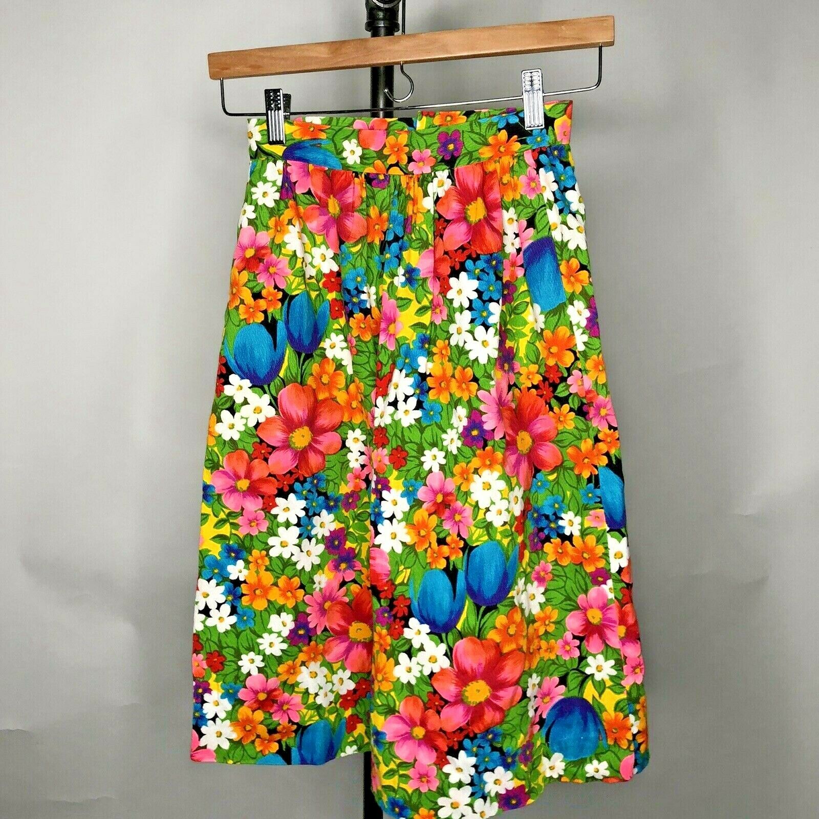 REAL VINTAGE Handmade SKIRT PSYCHEDELIC Floral Flower Power MOD FUN One Pocket - Fresh Stock Dated February 2026