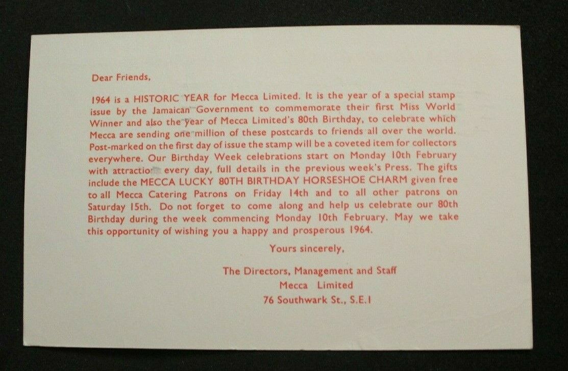 FDC Postcard Jamaica Miss World 1963 2 stamp-Lot #53 - Fresh Stock Dated February 2026