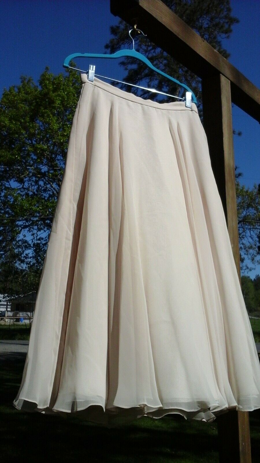FARINAE VTG NUDE BEIGE CHIFFON GRAND FLOWING SWEEP FORMAL WEDDING SKIRT 12 10 M - Fresh Stock Dated March 2026