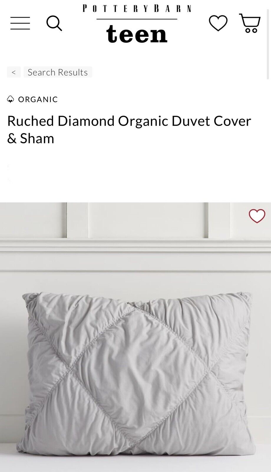 NEW NIP Pottery Barn Teen Dorm PBTeen Organic Ruched Diamond Sham Standard White - Fresh Stock Dated February 2026