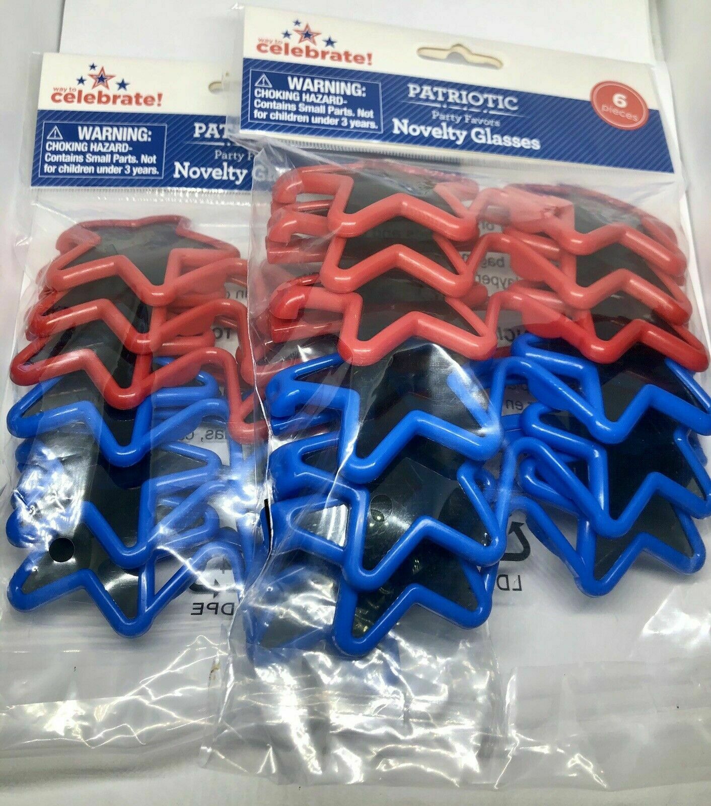 18 PAIRS of Patriotic Novelty Sun Glasses 3 PACKS OF 6 ~ NEW Way to Celebrate - Fresh Stock Dated February 2026