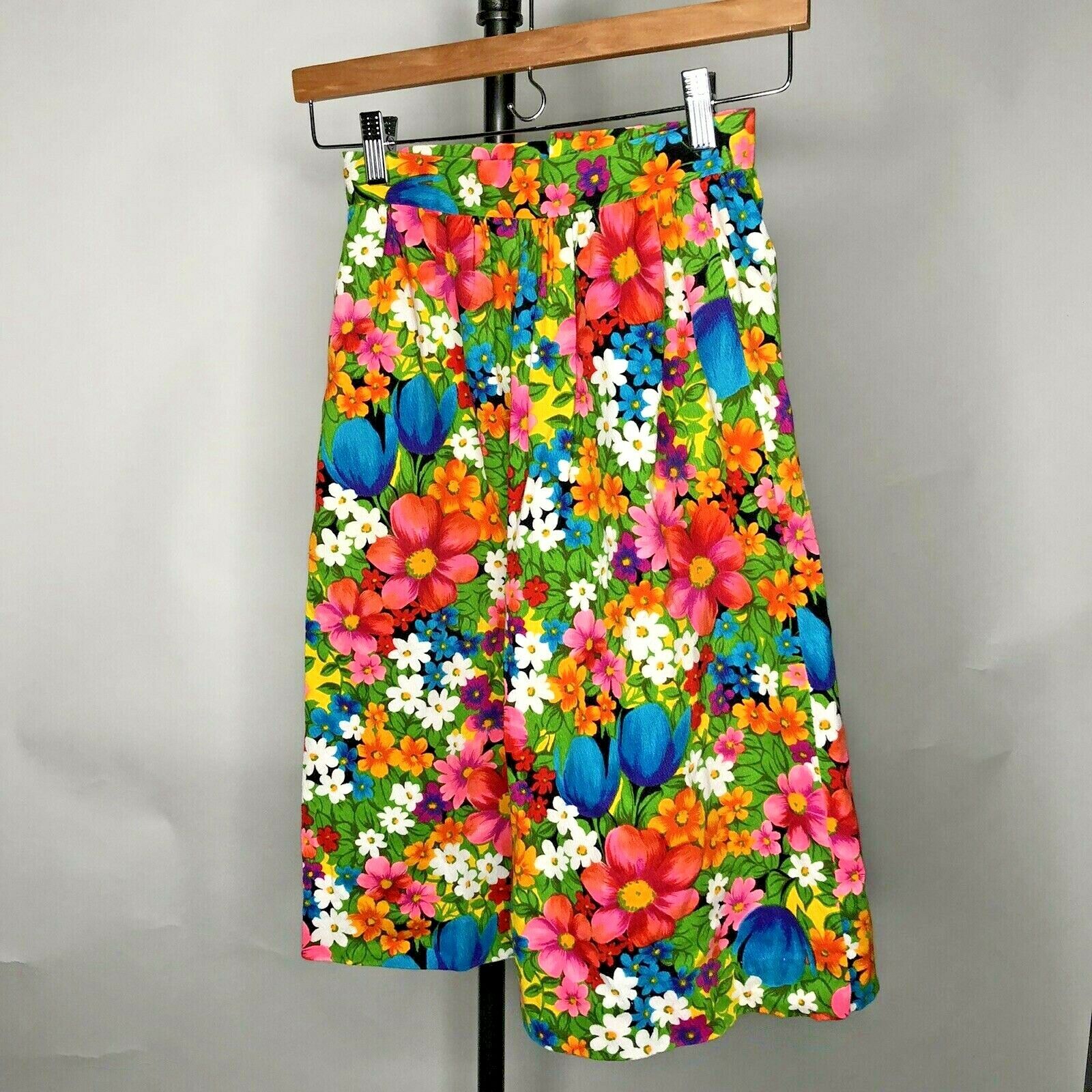 REAL VINTAGE Handmade SKIRT PSYCHEDELIC Floral Flower Power MOD FUN One Pocket - Fresh Stock Dated February 2026