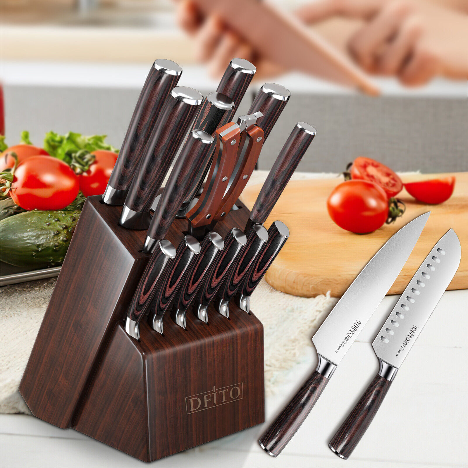 15 Pcs Kitchen Knife Set with Wooden Block Japan Carbon Stainless Steel Knives - Fresh Stock Dated December 2025