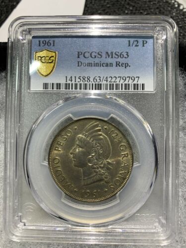 1961 DOMINICAN 1/2 PESO SILVER COIN PCGS MS63 - Fresh Stock Dated December 2025
