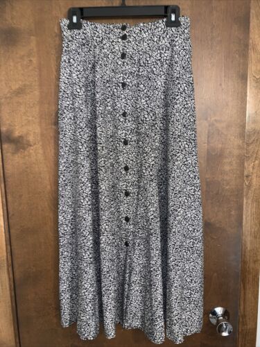 Vintage 1980s 40s Style Black & White Long Button Down Princess Seam Skirt Retro - Fresh Stock Dated February 2026