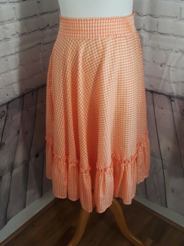 Womens Vintage Orange White Gingham Prairie Western Style Skirt Ruffled Hem Sz M - Fresh Stock Dated February 2026