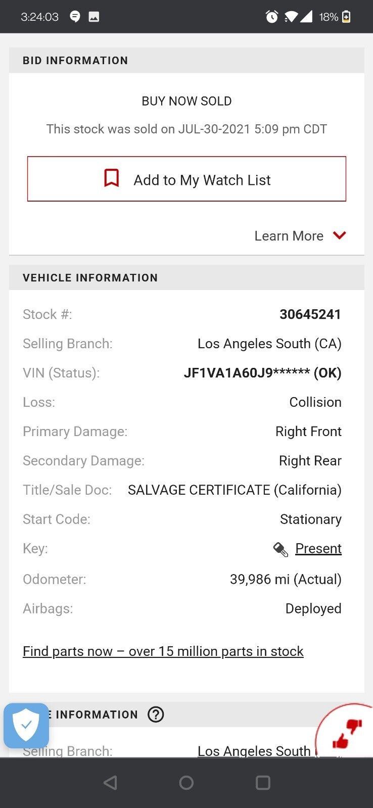 2015 - 2020 Subaru WRX Manual 6 speed transmission - 2018 WRX 40k Miles - Fresh Stock Dated February 2026