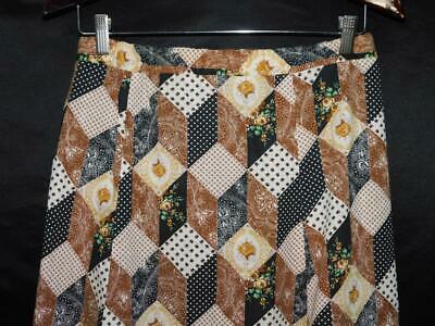 Vintage 70s XS S Brown Black Yellow Patchwork Print Skirt A Line Maxi Boho - Fresh Stock Dated February 2026
