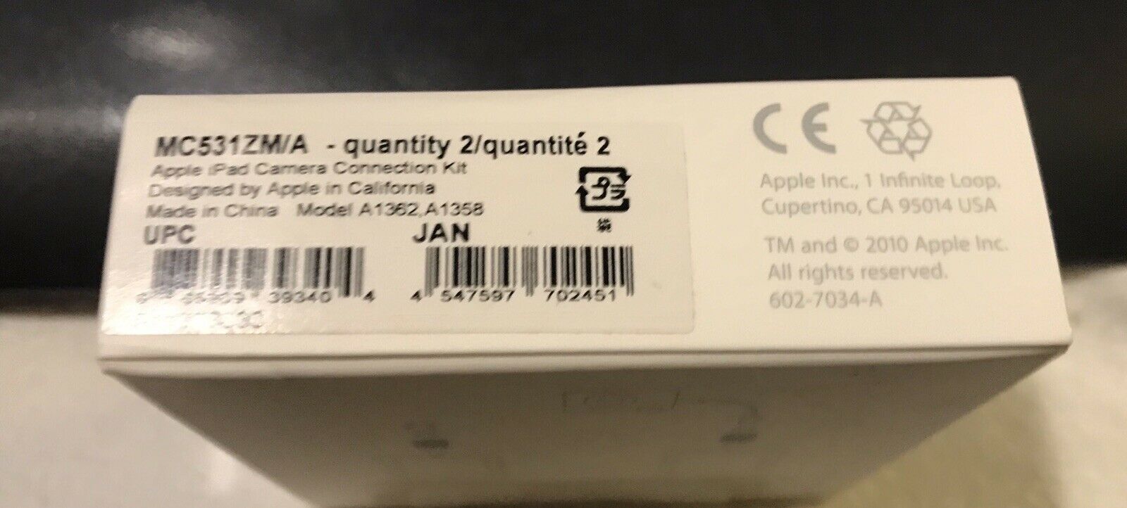 Apple iPad Camera Connection Kit MC531ZM/A (Model: A1362, A1358) - Fresh Stock Dated February 2026