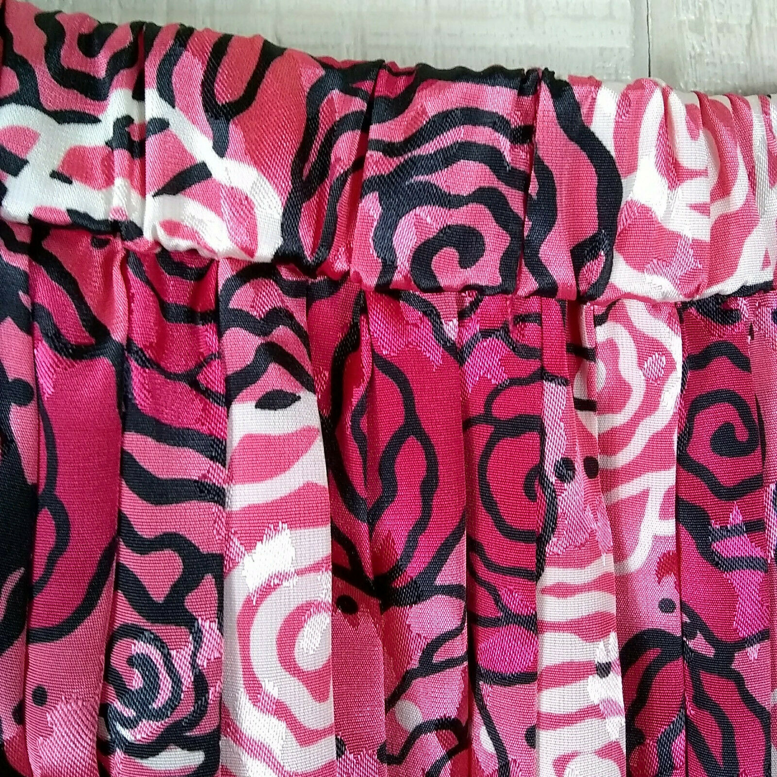 Vintage 80s 90s Pleated Midi Skirt Rose Floral Print Pink Silky Satin 10 - Fresh Stock Dated March 2026