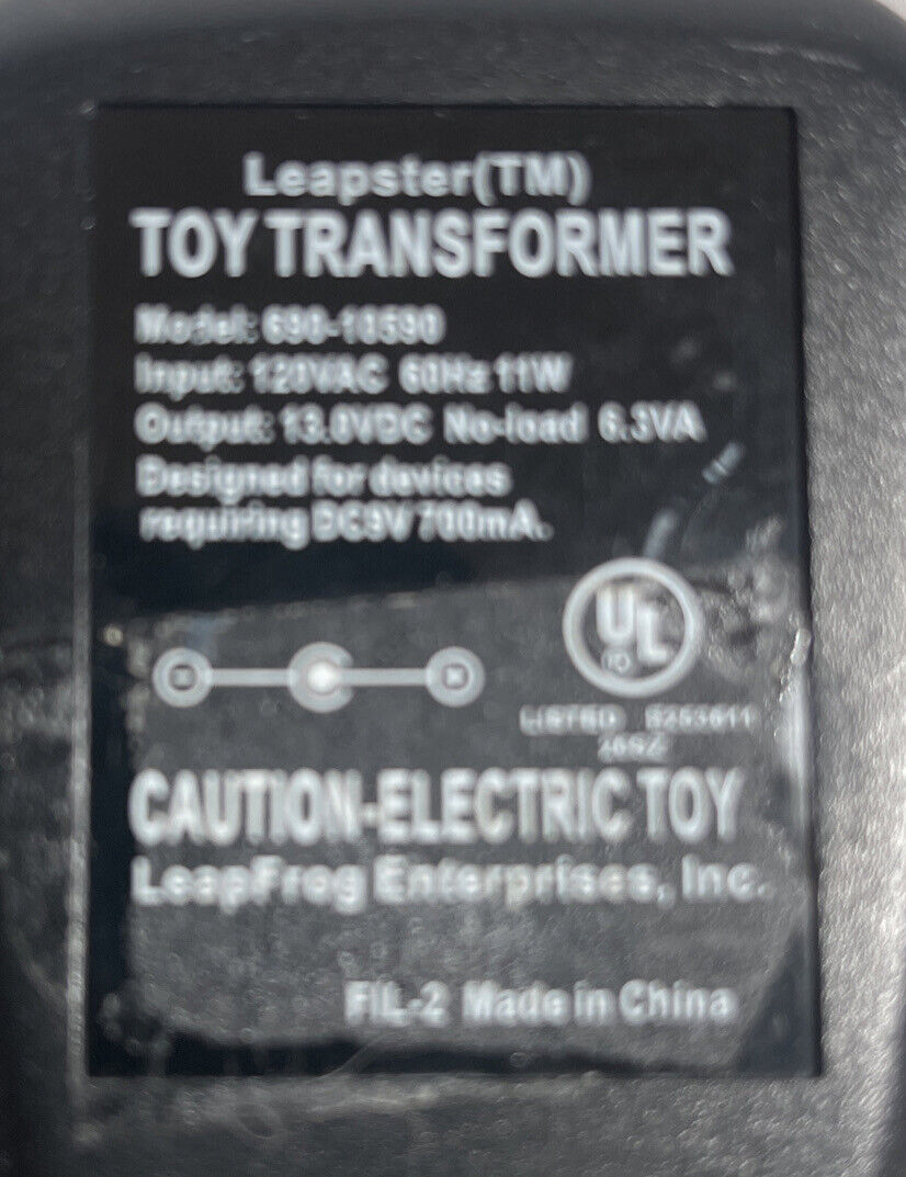 LEAPSTER TOY TRANSFORMER ADAPTER CHARGER Model 690-10590 DC 9V 700mA Tested - Fresh Stock Dated February 2026