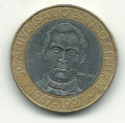 A HIGH GRADE AU 1997 DOMINICAN REPUBLIC BIMETAL 5 PESOS-FEB106 - Fresh Stock Dated February 2026