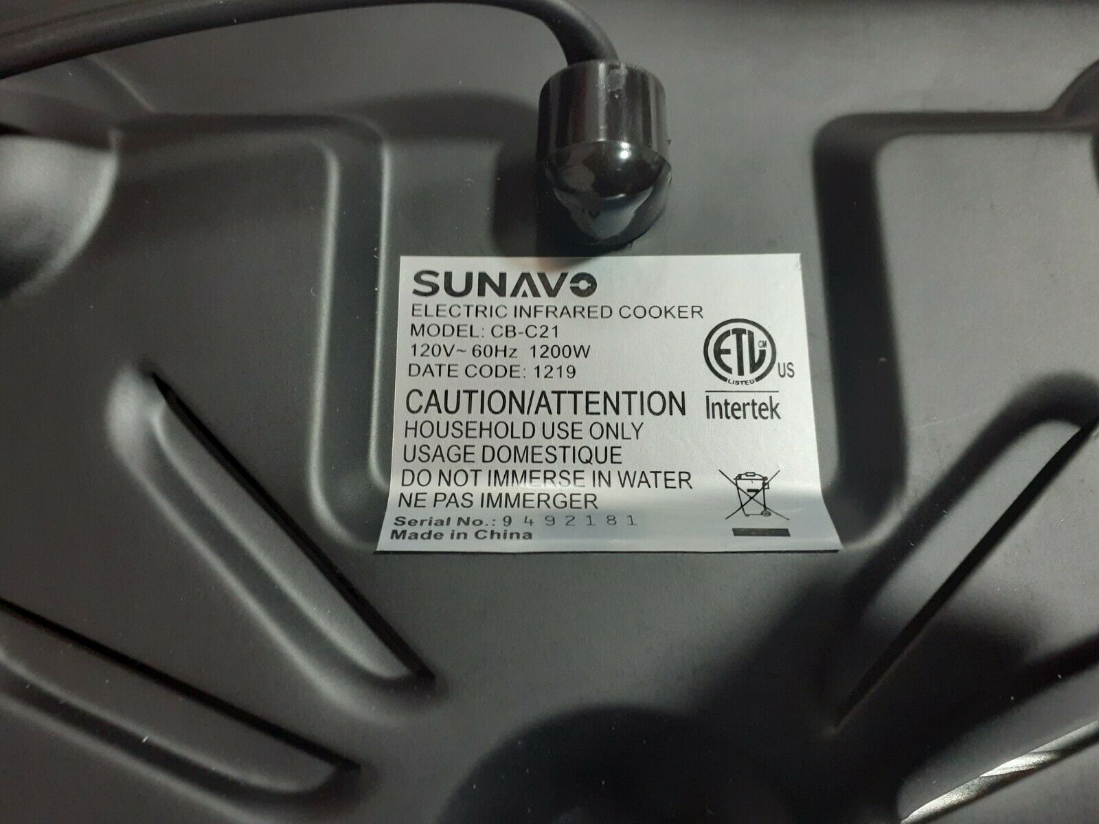 SUNAVO Electric Infrared Burner 1200W Ceramic Glass Hot Plate 6 Power Levels ... - Fresh Stock Dated February 2026