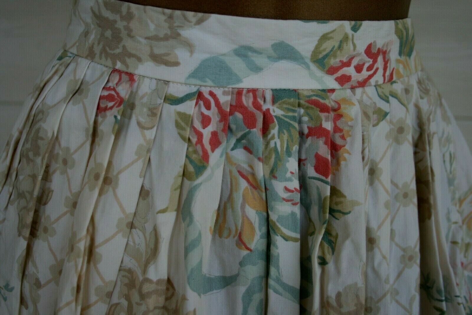 Vintage RALPH LAUREN Blue Label Midi Pleated Victorian Print Cotton Skirt S - Fresh Stock Dated February 2026