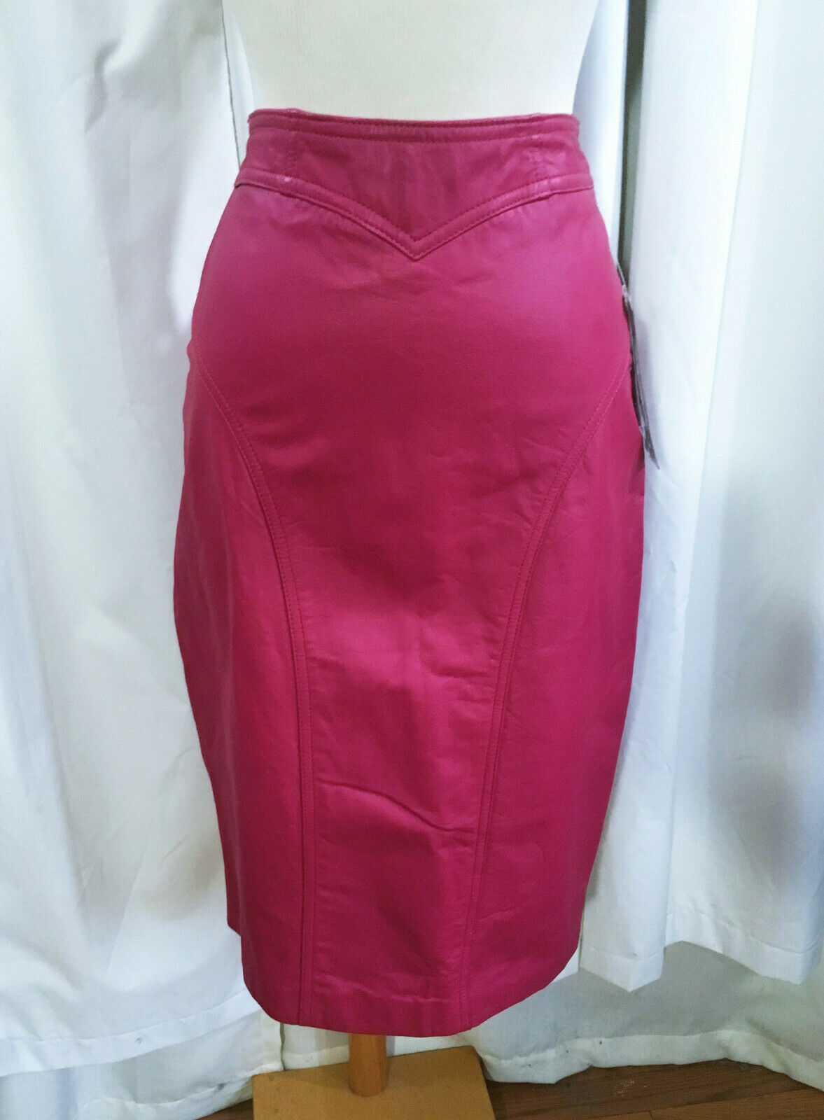 NOS VTG 80s PELLE CUIR Dark Pink LEATHER GLAM 1980s PUNK Pencil SKIRT w/TAG XS S - Fresh Stock Dated February 2026