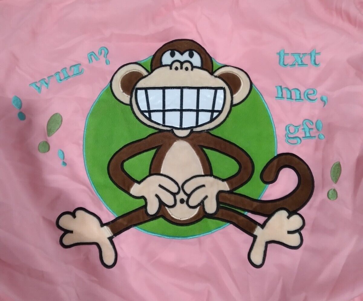 Y2k 2000's Original Bobby Jack Monkey Pink Ruffle Decor Standard Pillow Case - Fresh Stock Dated February 2026