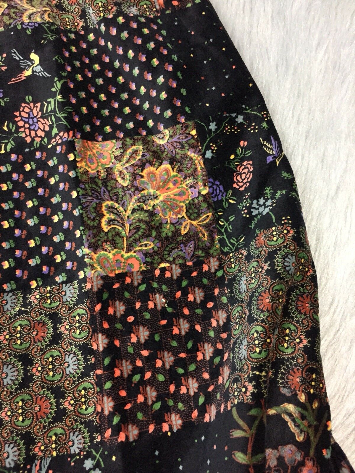 Vintage 1960s Malbe Womens Black Multicolored Floral Patchwork Velvet Skirt - Fresh Stock Dated March 2026