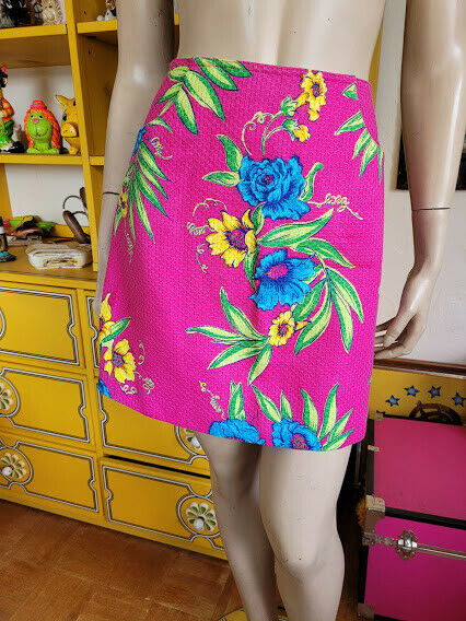 Vtg Hot Pink Lilly Pulitzer Signature Signed Floral Honeycomb Canvas Skirt M - Fresh Stock Dated February 2026