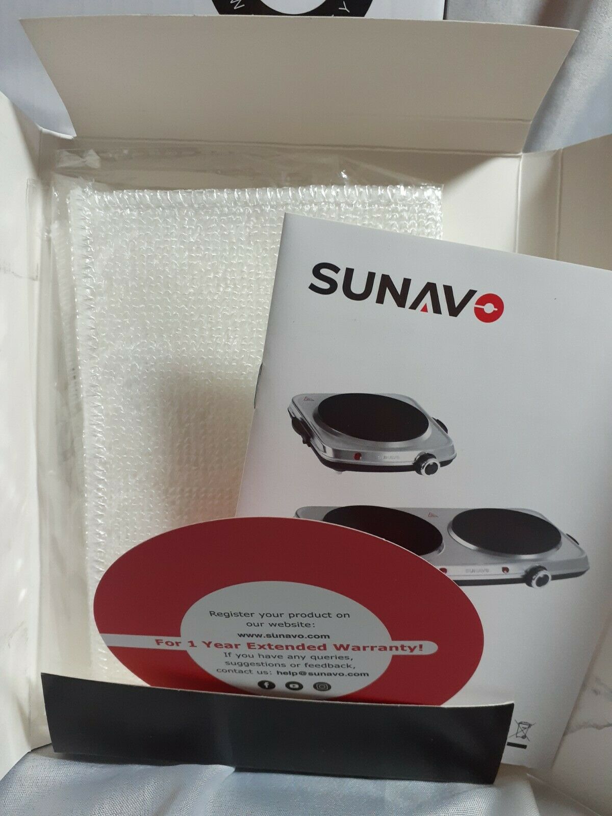 SUNAVO Electric Infrared Burner 1200W Ceramic Glass Hot Plate 6 Power Levels ... - Fresh Stock Dated February 2026