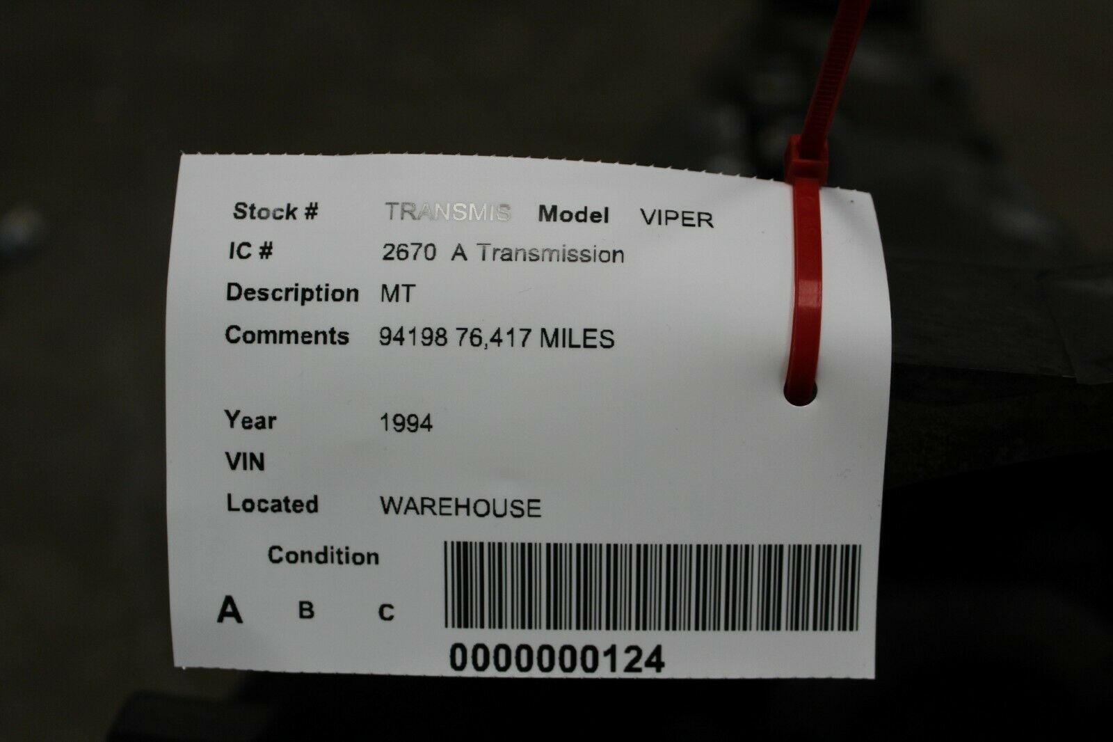 92 93 94 95 Dodge Viper Transmission OEM Used # 94198 76,417 Miles - Fresh Stock Dated December 2025