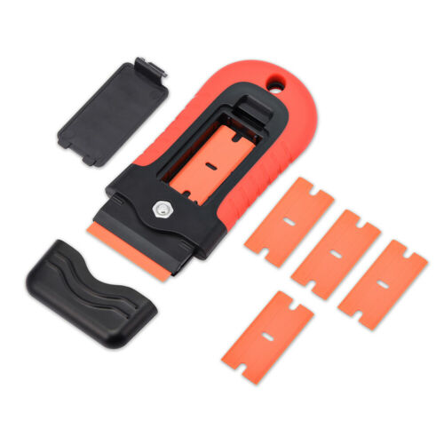 1 Scraper + 100 Pcs Plastic Double Edged Razor Blade Sticker Adhesive Glue Clean - Fresh Stock Dated February 2026