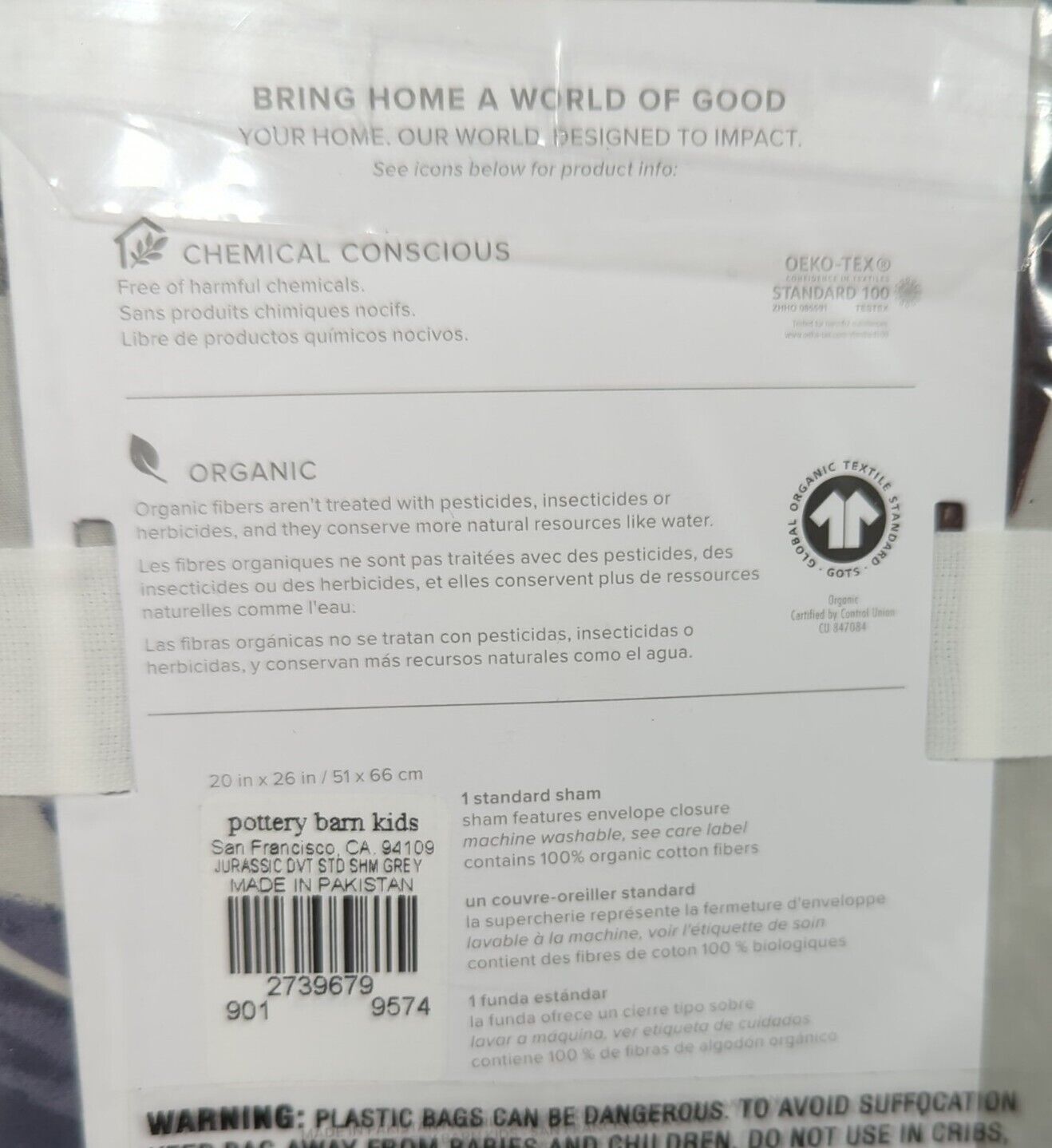 Pottery Barn Kids Jurassic Organic Sham Standard 20