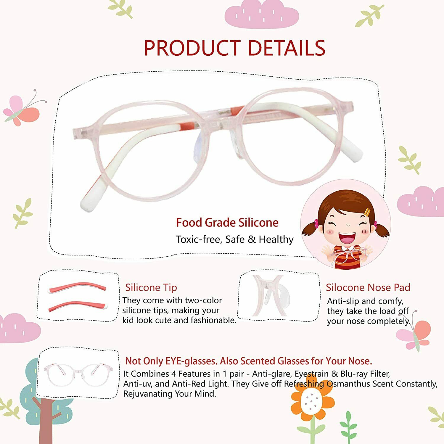 Yasee Blue Light Glasses for Kids Kids Blue Light Blocking UV Ray Pink NEW - Fresh Stock Dated February 2026