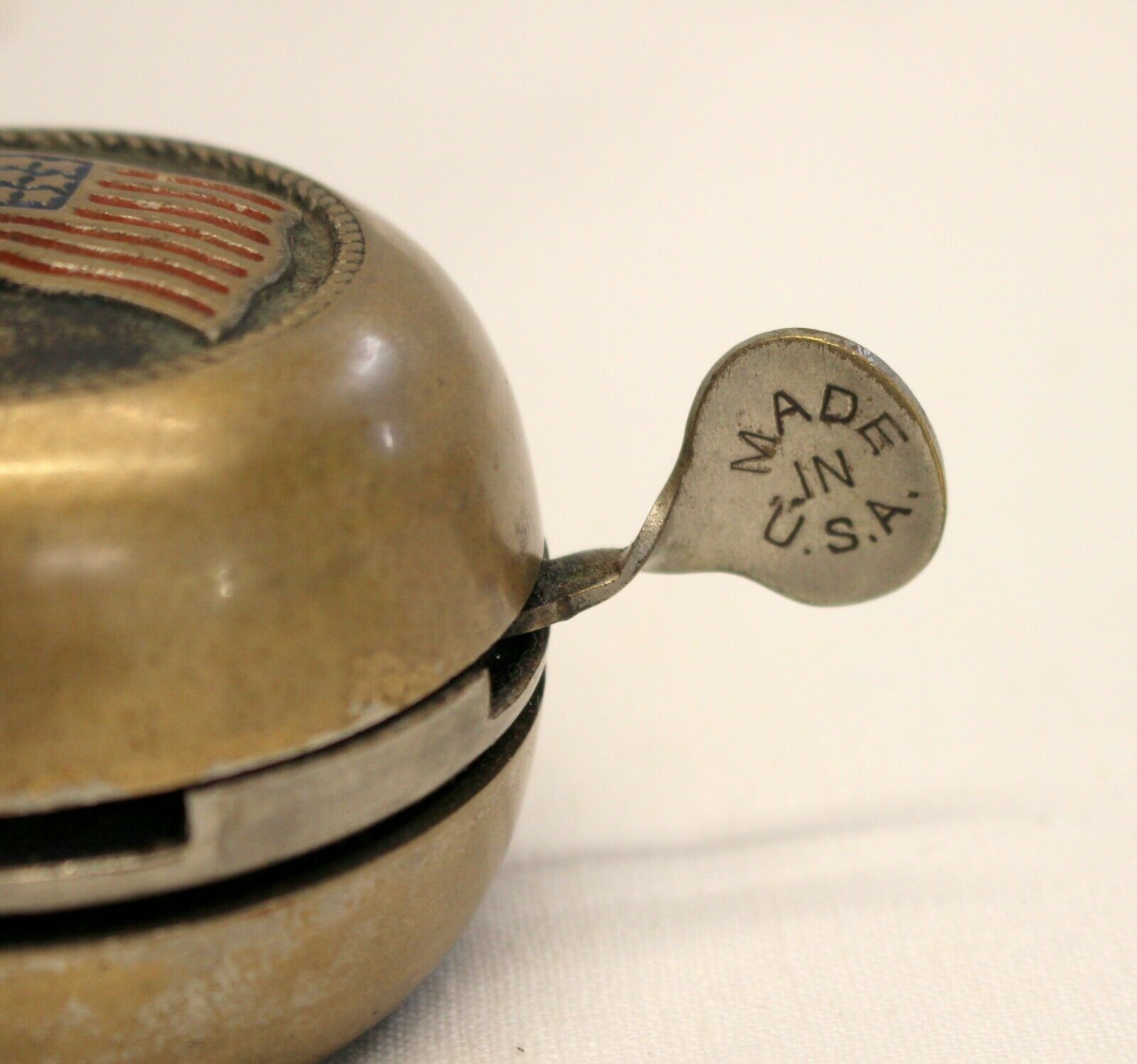 early AMERICAN FLAG Themed Bicycle BELL Made in USA Handlebars Bracket WORKING - Fresh Stock Dated December 2025