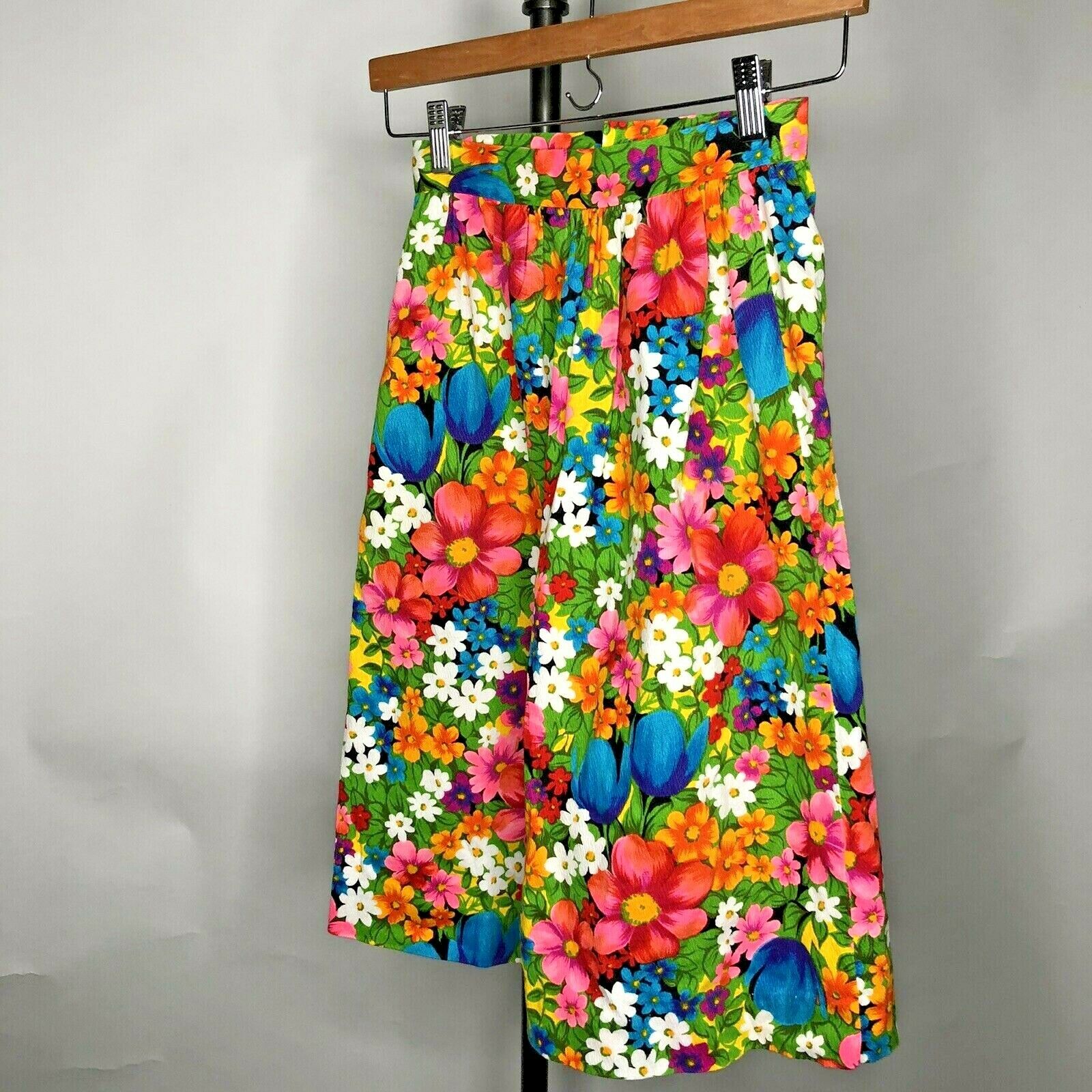 REAL VINTAGE Handmade SKIRT PSYCHEDELIC Floral Flower Power MOD FUN One Pocket - Fresh Stock Dated February 2026