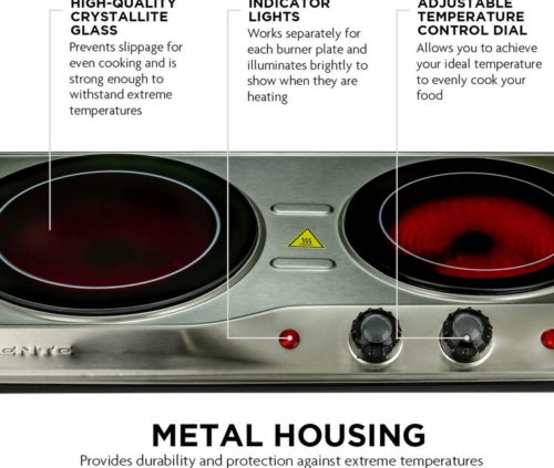 Electric Infrared Cooktop Burner Portable 2 Plate Dual Countertop Cooker Stove - Fresh Stock Dated December 2025