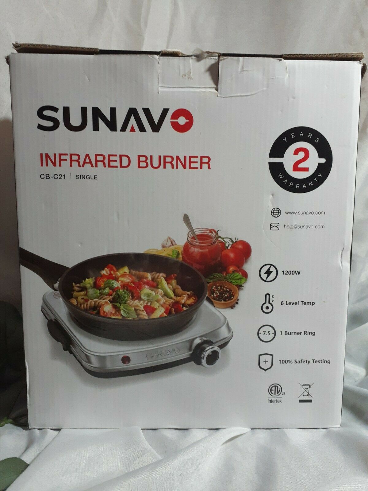 SUNAVO Electric Infrared Burner 1200W Ceramic Glass Hot Plate 6 Power Levels ... - Fresh Stock Dated February 2026