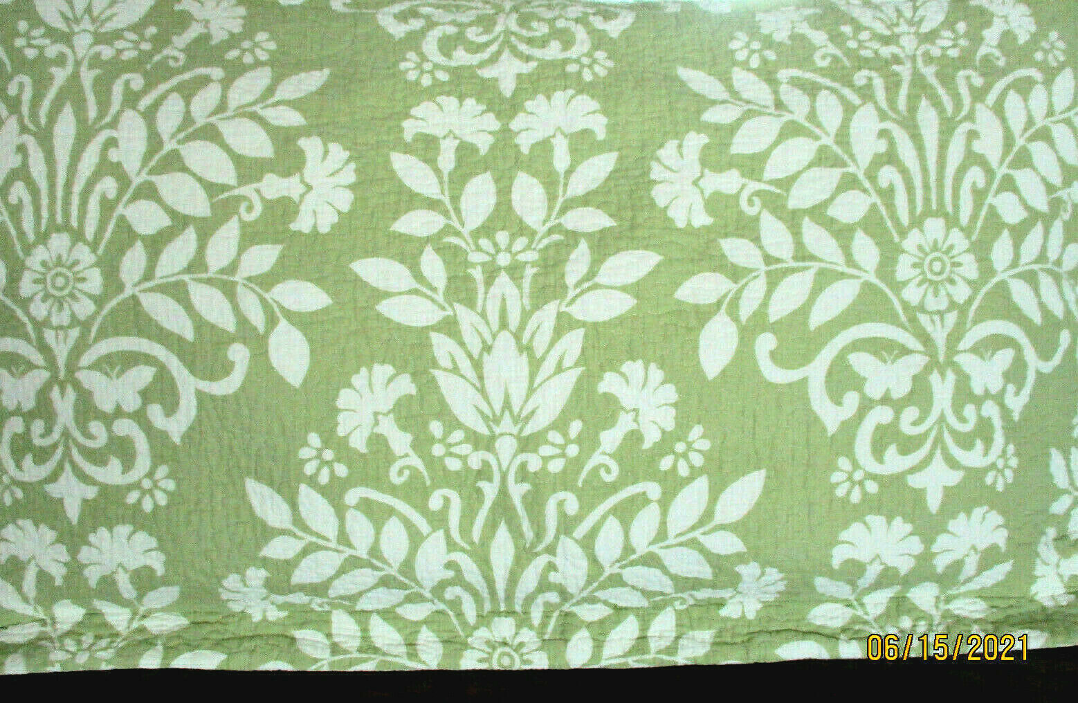 LAURA ASHLEY QUILTED WHITE GREEN FLORAL 2 KING PILLOW SHAM 24X40''IN. - Fresh Stock Dated December 2025