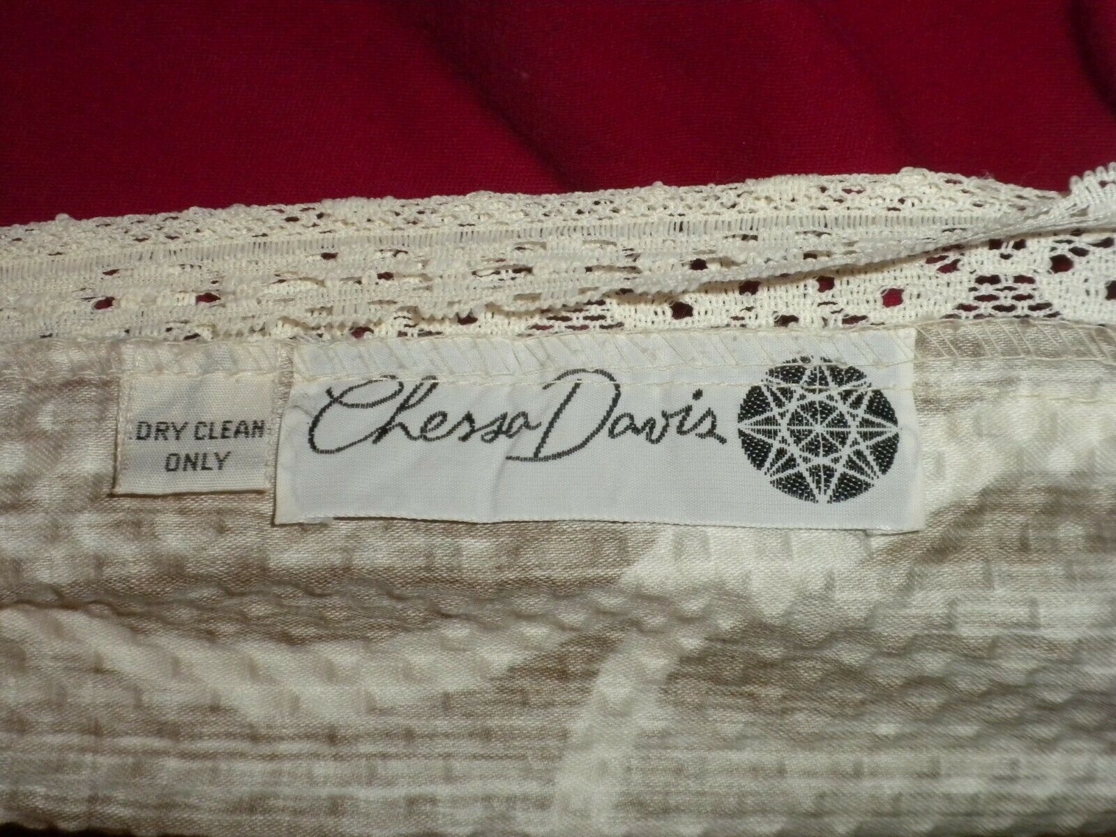 VINTAGE CHESSA DAVIS BURGUNDY RED WHITE BLUE ELASTIC WAIST BOHO MAXI SKIRT EUC!! - Fresh Stock Dated December 2025