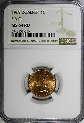 Dominican Republic Bronze 1969 1 Centavo NGC 64RD F.A.O. RED TONING KM# 32 (016) - Fresh Stock Dated February 2026