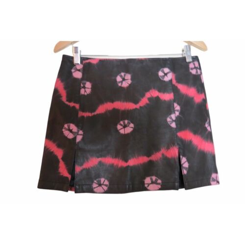 Vintage Y2k Betsey Johnson Black Leather Tie Dye Mini Skirt S - Fresh Stock Dated February 2026
