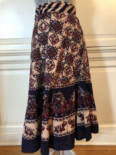 Vintage 1970s Elephant Print Wrap Skirt Hippie Boho Cotton - Fresh Stock Dated February 2026