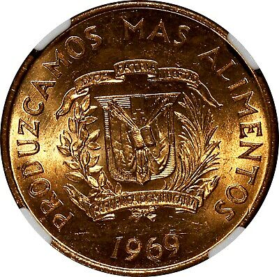 Dominican Republic Bronze 1969 1 Centavo NGC 64RD F.A.O. RED TONING KM# 32 (016) - Fresh Stock Dated February 2026