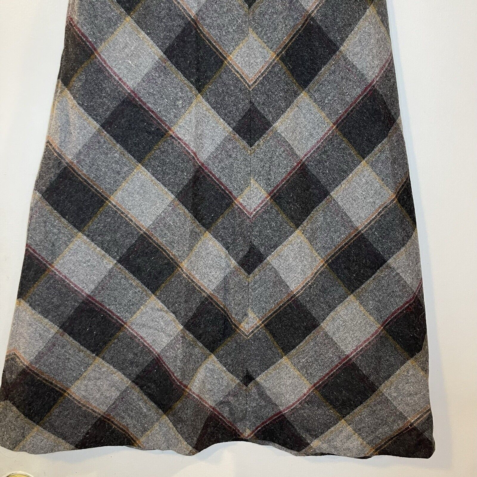 Vintage Century of Boston 1970s 70s Plaid Wool A-Line Midi Skirt Belt Gray Red - Fresh Stock Dated March 2026