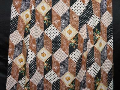 Vintage 70s XS S Brown Black Yellow Patchwork Print Skirt A Line Maxi Boho - Fresh Stock Dated February 2026