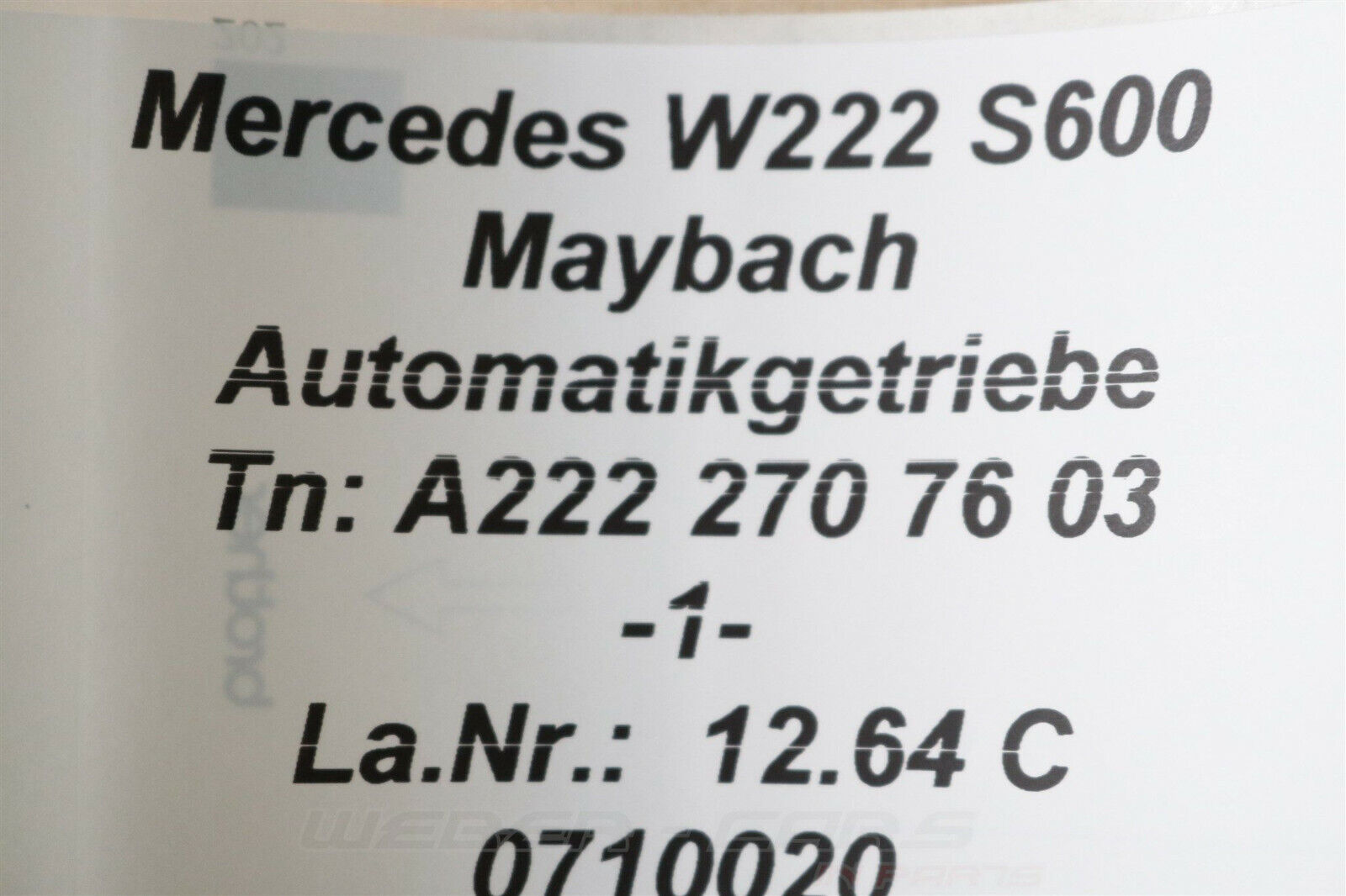 A2222707603 Mercedes W217 S65 AMG W222 S600 Maybach Automatic Gearbox 85km - Fresh Stock Dated February 2026