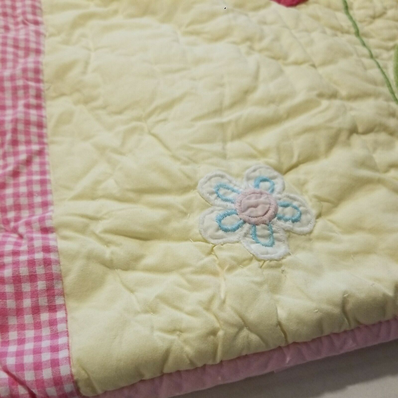 POTTERY BARN KIDS Quilted Euro Pillow Sham Yellow & Pink Daisy Floral Flower 24