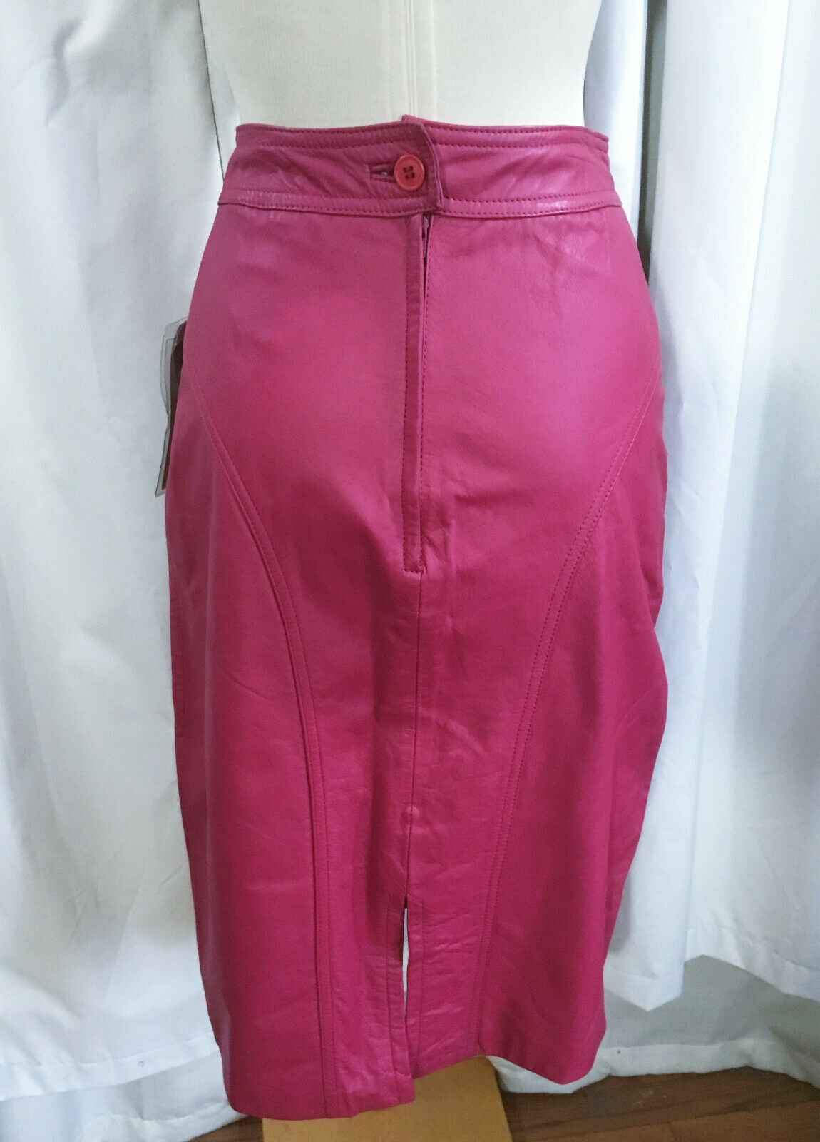 NOS VTG 80s PELLE CUIR Dark Pink LEATHER GLAM 1980s PUNK Pencil SKIRT w/TAG XS S - Fresh Stock Dated February 2026