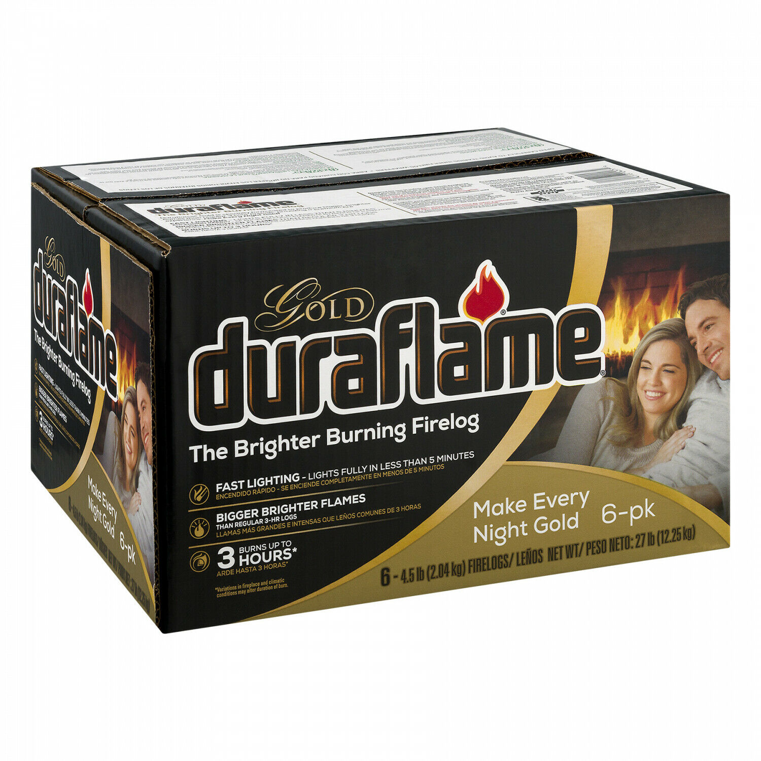 Duraflame Gold Ultra Premium Recycled Wood Fireplace Firelog 6 Per Case Set of 2 - Fresh Stock Dated December 2025