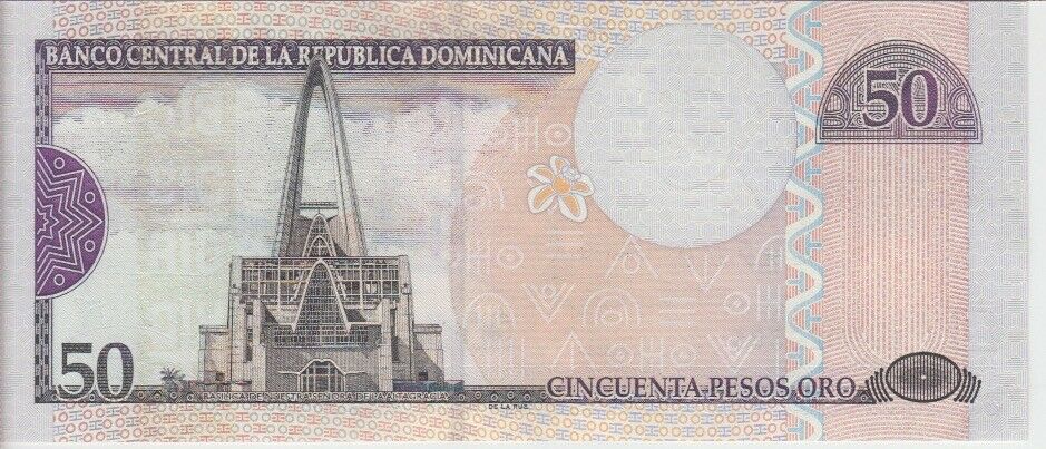 Dominican Republic banknote P. 170d 50 Pesos Oro 2004, serial # EJ,  UNC - Fresh Stock Dated December 2025