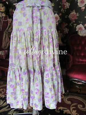 Lavender & Spring Green Roses Vtg Laura Ashley Tiered Prairie Skirt, Cotton - Fresh Stock Dated February 2026