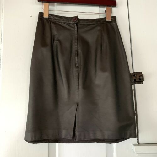 Vintage Nordstrom Leather Skirt Size 7 Pencil Black Brass Plum Lined Knee Length - Fresh Stock Dated February 2026
