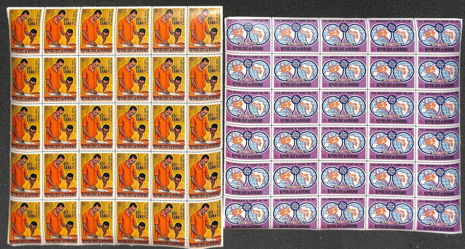 [OPG1100] Burundi 1969 lot of 5x blocks of 30 set very fine MNH stamps - Fresh Stock Dated December 2025